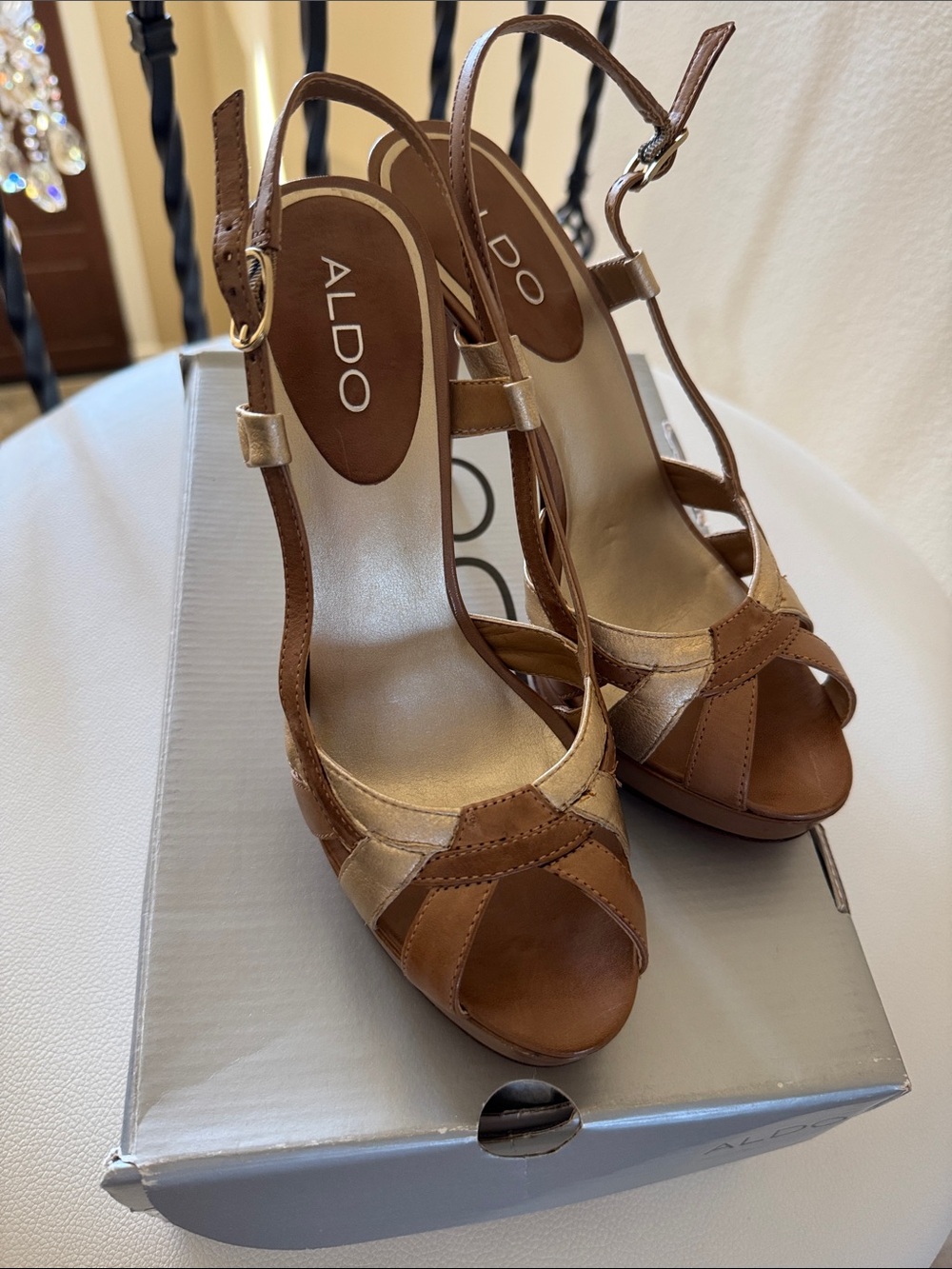 ALDO Brown and Beige Platform Slingback Heels